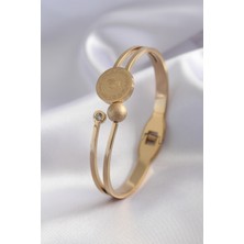 Nehir 316L Çelik Gold Renk Altın Zirkon Taş Detay Kadın Kelepçe