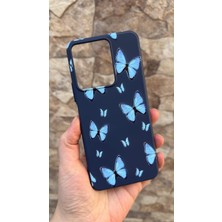 Vip Case Vivo Y35 Uyumlu Mavi Kelebek Desenli Silikon Darbe Emici Klasik Korumalı Rubber Kılıf