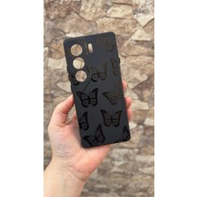 Vip Case Tecno Camon 40 Uyumlu Siyah Kelebek Desenli Silikon Darbe Emici Klasik Korumalı Rubber Kılıf 277