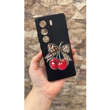 Vip Case Tecno Camon 40 Pro Uyumlu Kiraz Fiyonk Leopar Desenli Silikon Darbe Emici Korumalı Rubber Kılıf 277