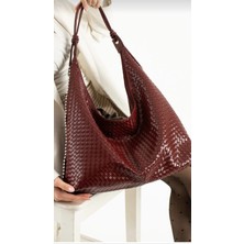 Themoiss The Moiss Trok Detay Örgü Desen Salaş Boy Bordo Renk Kadin Omuz Çantasi