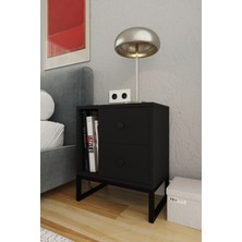 Aymobsan Star Metal Ayaklı 2 Çekmeceli Komodin - Siyah