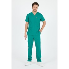 Mazey Uniform Cerrahi  Yeşil Viscon Likralı V Yaka Takma Kol , Hemşire ve Doktor Scrubs Premium Hastane Üniforma