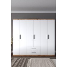 Aymobsan Mimoza 6 Kapılı 2 Çekmeceli Gardrop Geniş Dolap Elbise Dolabı Atlantik Çam - Beyaz
