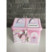 Ksmart Kumbara Metal Kilitli Unicorn Desenli Ev Şekilli