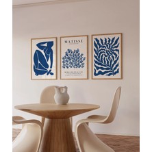Pam Studio Modern Matisse Tarzı Mavi Minimalist Üçlü Ahşap Tablo Seti - Dekoratif Duvar Sanatı