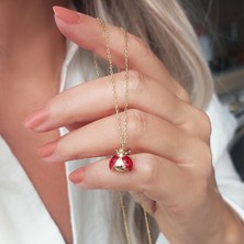 Vaoov 925 Ayar Gümüş Kırmızı Mineli Uğur Böceği Kolye