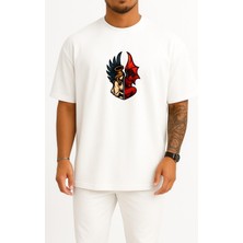 Bahriyeli Collection Oversize Melek ve Şeytan Göğüs Baskılı Unisex T-Shirt