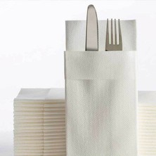 NapkinStore 12 Adet Beyaz Kumaş Dokulu 40X40 Cepli Peçete – 1/8 Katlama
