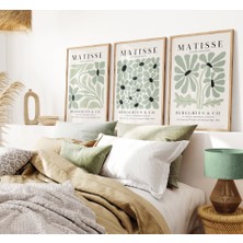 Pam Studio Henri Matisse Tarzı Yeşil Siyah Çiçekli 3’lü Tablo Seti – Modern Minimalist Duvar Dekoru