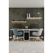 Aymobsan Twin 2 Kişilik Raflı Çalışma Masası Ofis Bilgisayar Masası - Beyaz