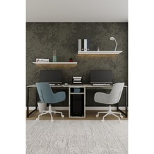 Aymobsan Twin 2 Kişilik Raflı Çalışma Masası Ofis Bilgisayar Masası - Beyaz Mermer