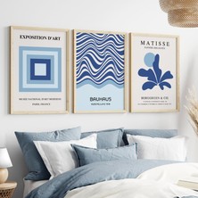 Pam Studio Mavi Tonlarda Bauhaus, Matisse ve Modern Sanat Poster Seti – 3’lü Ahşap Çerçeveli Duvar Tablosu
