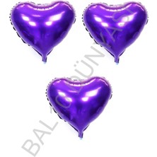 Bal10 Dünyası BAL10 18 Inç 45 cm Mor Kalp Folyo Balon 3 Adet