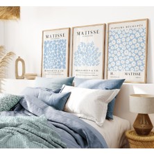 Pam Studio Henri Matisse Tarzı 3’lü Soyut Çiçek Poster Seti – Mavi Minimal Sanat, Modern Duvar Dekoru