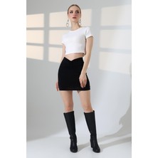 Lubiti Sandy Kumaş Içi Astarlı Ön Büzgülü Mini Etek/46 cm Boy