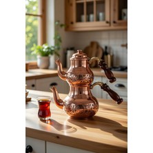 Dmt Copper Home Bakır Küçük Boy 3 Kişilik Çaydanlık – El Yapımı Gaziantep Üretimi, Alt 900 ml Üst 500 ml