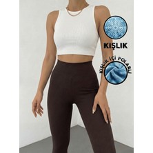 Balta Collection Kadın Kahverengi Kışlık Içi Polarlı Yüksek Bel Toparlayıcı Korseli Interlok Çelik Örme Tayt Iç Göstermez