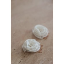 İstoria Bridal Beyaz Gül& Gold Toka, Gül Pin Toka, Nikah Saç Aksesuarı,nişantokası