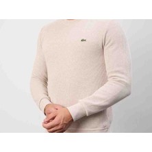 Lacoste Bisiklet Yaka Bej Dar Kesim Sweatshirt