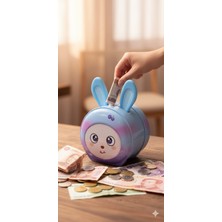Kesene Sevimli Tavşan ve Meyve Figürlü Çocuk Kumbarası Kilitli Anahtarlı Metal Kumbara Hediyelik Mor