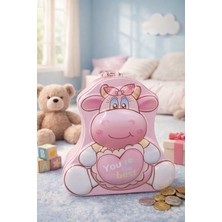 Kesene Çocuklar Için Para Biriktirme Kilitli Metal Kumbara Sevimli Hayvan Inek Figürlü Kumbara Hediye Pembe