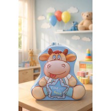 Kesene Çocuklar Için Para Biriktirme Kilitli Metal Kumbara Sevimli Hayvan Inek Figürlü Kumbara Hediye Mavi