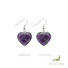 Doğal Ametist Kalpli Küpe – Şifa ve Enerji Taşı, Altın Kaplama Zarif Takı