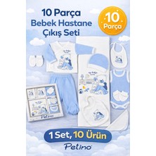 Petino Ayıcık Nakışlı 10 Parça Mavi Yenidoğan Hastane Çıkışı Erkek Bebek – %100 Pamuk Yumuşak Kumaş
