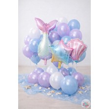 Joyane Denizkızı Konsept Balon Seti 28’li | Folyo Kuyruk Yıldız Istiridye Lavanta Bebek Mavi