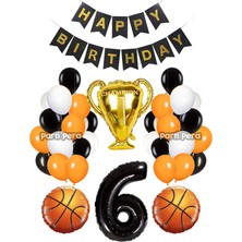 Parti Pera Basketbol Temalı Doğum Günü Balon Seti Basketbol Baskılı Balon Rakam Basketbol Topu Folyo Balon