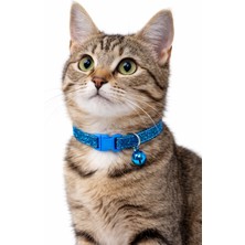 Petesia Simli Zilli Dokuma Kedi Boyun Tasması 19X1 cm