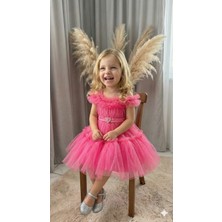 Ayyılmaz Kız Çocuk Pürpür Abiye Elbise Ekstra Tül Detaylı Beli Lastikli PEMBE