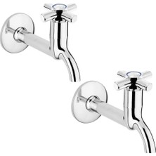 İntora 2li Artı Aç Kapa 4 Kollu Krom Çevirveli Musluk Duvardan Tek Girişli