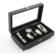 İntora Ahşap Kutulu Pirinç Dürbün Pusula ve Kum Saati Seti