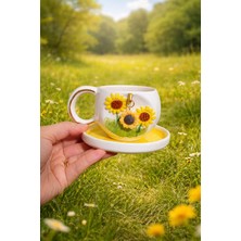 El Yapımı Ayçiçek Seramik Fincan