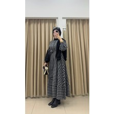 By Esma Eser Kareli Ekose Elbise - Siyah