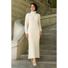 Mevese Kadın Tesettür Triko Elbise  - Beyaz -