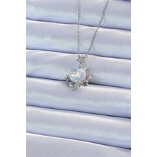 Lowell Home 316L Çelik Zincir Gümüş Renk Zirkon Taşlı Gezegen Görünümlü Kalp Kolye