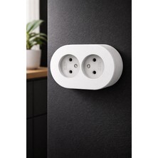 Lowell Home Beyaz Renk Ikili Topraklı Priz – Modern Sıva Üstü Duvar Prizi, Lüks Dekoratif Elektrik Priz Çift Girişli