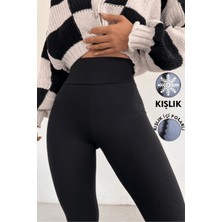 Balta Collection Kadın Siyah Kışlık İçi Polarlı Yüksek Bel Toparlayıcı Korseli İnterlok Çelik Örme Tayt İç Göstermez