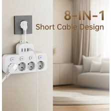 Değişim Konsept Power Strip 8’i Bir Arada Dörtlü Priz Bağımsız Anahtar 4 Soket ve 3 USB 1 Type C, max 2500 watt