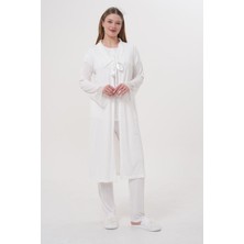 Alec Lingerie Mecit 1541 Ekru Uzun Sabahlıklı Lohusa Pijama Takımı