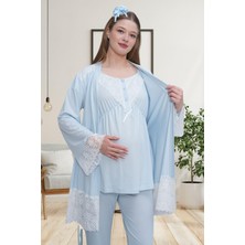 Alec Lingerie Mecit 6203 Mavi Sabahlıklı Lohusa Pijama Takımı