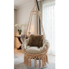 WoodShut Tek Kişilik Makrome El Örgüsü Salıncak (Bej) MIS38003BEJ (Sadece Salıncak)