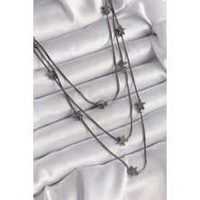 Depozee Pirinç Füme Renk 3'lü Yıldız Model Kadın Kolye