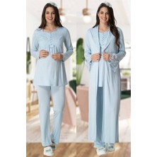 Alec Lingerie 5416 Mavi Uzun Sabahlıklı Lohusa Pjama Takımı