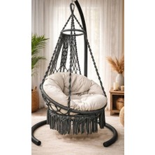 Tek Kişilik Makrome El Örgüsü Salıncak MİS38002ANTRASIT (Sadece Salıncak)