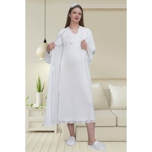 Alec Lingerie Mecit 1518 Ekru Sabahlıklı Lohusa Gecelik Takım