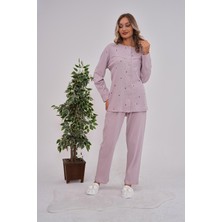 Alec Lingerie Mecit 6151 Lila Boydan Düğmeli %100 Pamuk Büyük Beden Pijama Takımı